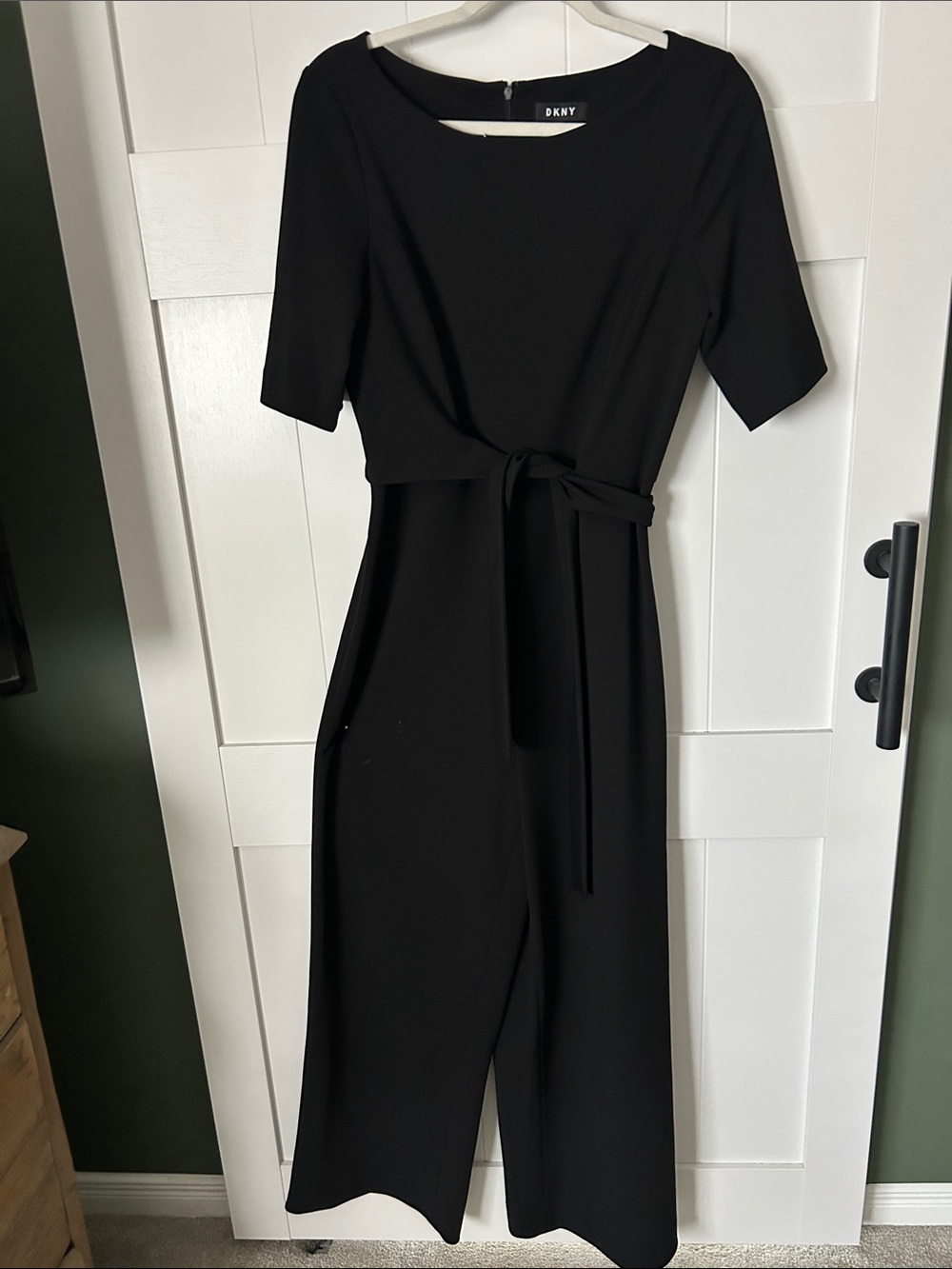 DKNY Black Short-Sleeve Belted Jumpsuit